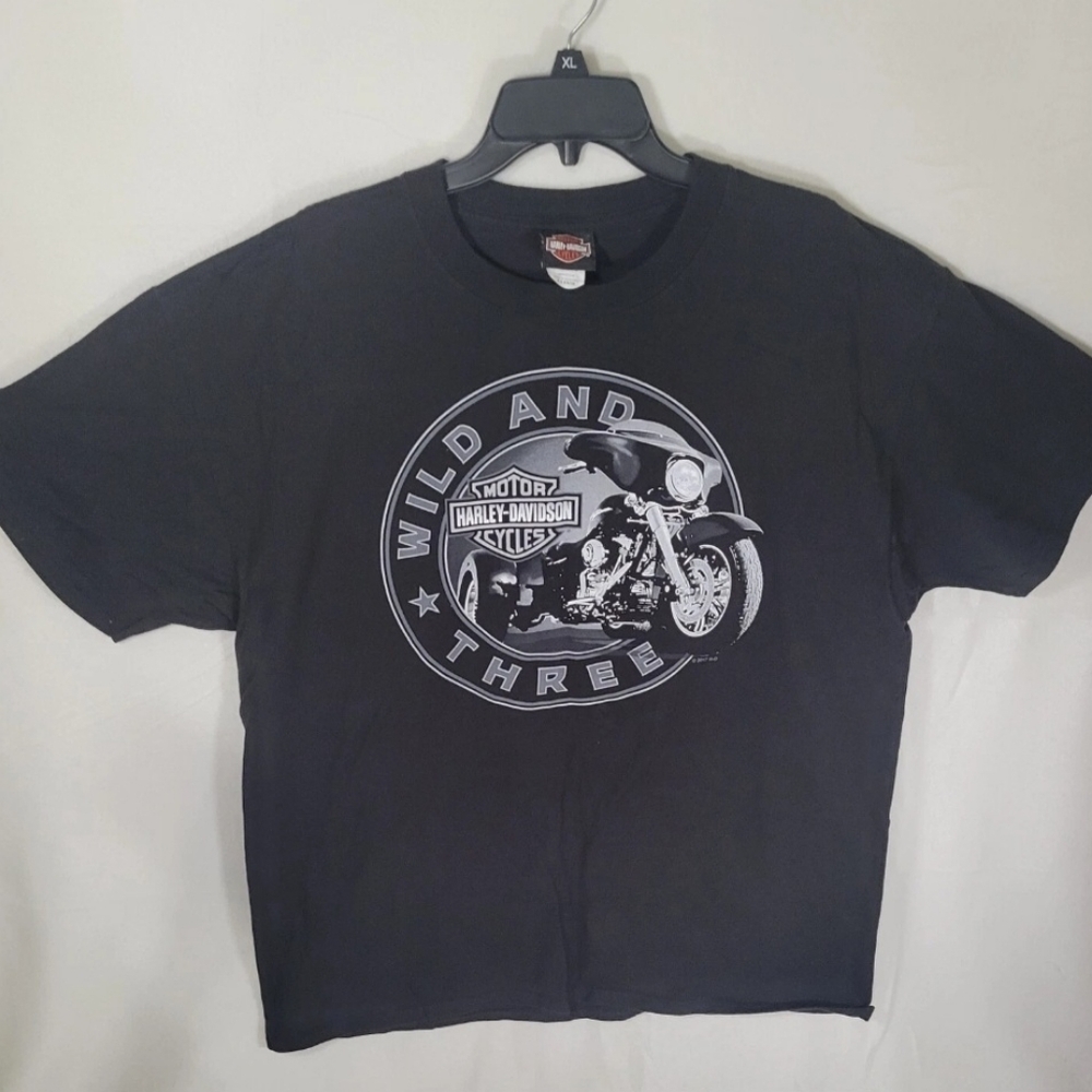 Harley-Davidson Black Tee with Motorcycle Design Wild & Three Trike Wco, TX